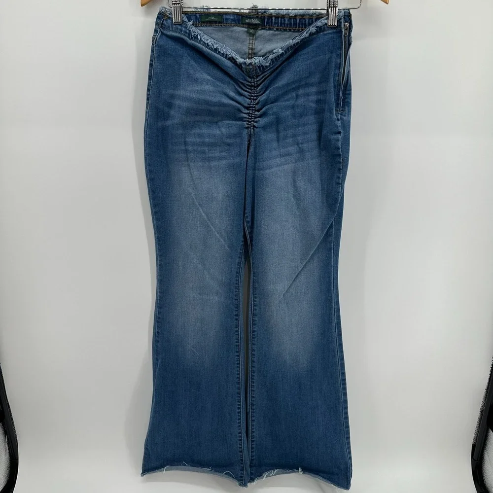 Wild Fable Jeans Womens 8 Blue Denim Low-Rise Flared Leg Front-Cinched Ruched